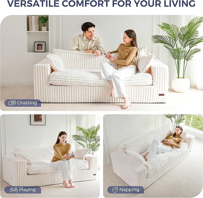 MAXYOYO 76" Bean Bag Sofa Couch, Loveseat Boneless Couch in a Box, Upholstered Small Mini Sofa for Living Room Bedroom Office Apartment, No Assembly, Beige