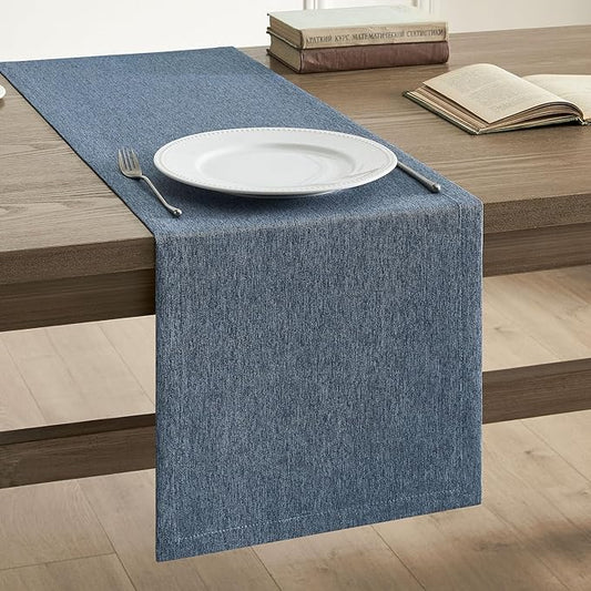 ZeeMart Basic Linen Style Table Runner, 14 x 60 Inch Navy Blue, Rustic Farmhouse Blue Table Runners 60 Inches Long, Everyday Polyester Table Runner - Machine Washable & Easy Care