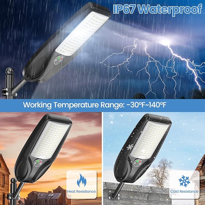 TENKOO Solar Street Lights Outdoor 6000W Solar Parking Lot Lights, 350000 Lumen Street Light with Motion Sensor LED Wide Angle Lamp Waterproof IP67 Commercial Lighting for Yard