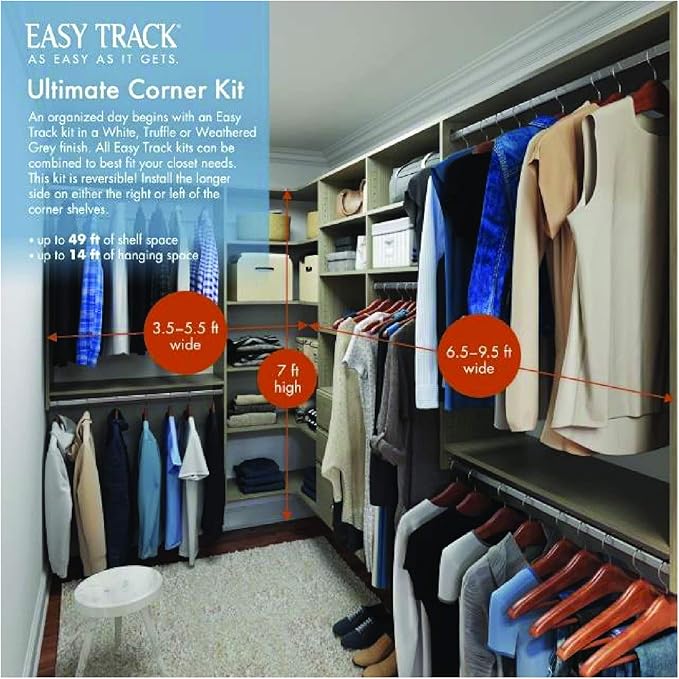 Easy Track PH43-CG Ultimate Corner Wood Kit Closet Organizer in Weathered Grey with Chrome Hardware