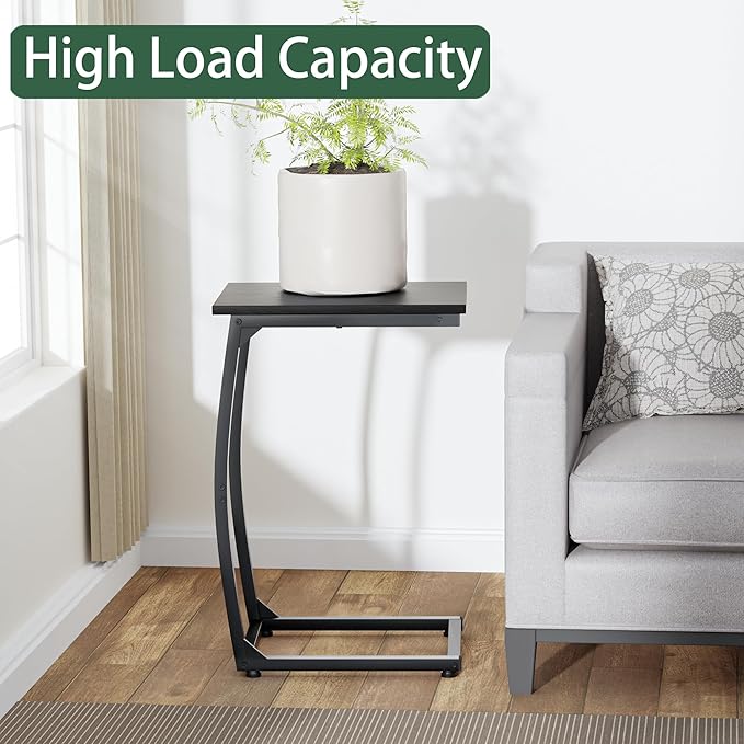C Shaped End Table Set of 2,Side Table for Couch,Curved Support Legs, Slide Under Couch Table for Sofa, TV Tray Table for Living Room Bedroom(Black)
