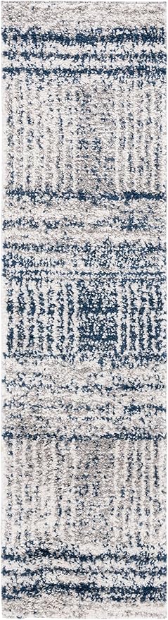 SAFAVIEH Jericho Shag Collection Runner Rug - 2' x 12', Navy & Ivory, Non-Shedding & Easy Care, 1.2-inch Thick, Ideal for The Living Room, Dining Room, Bedroom (JER100N-212)