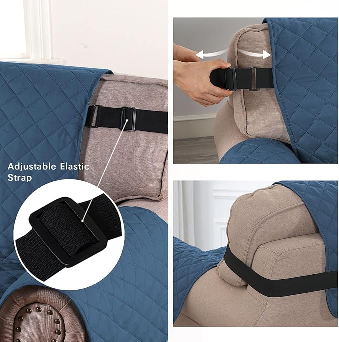 H.VERSAILTEX Loveseat Slipcover Reversible Loveseat Cover Seat Width Up to 46" Water Resistant Couch Cover with Elastic Strap Quilted Furniture Protector for Pets(Loveseat, Dark Blue/Beige)