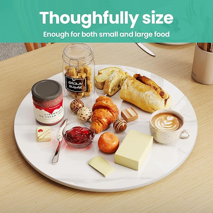 27.6" Lazy Susan Turntable – 360° Sinteredstone Silent Anti-Slip Turntable, Table Top Centerpiece for Kitchen, Pantry, Spice Rack, Refrigerator & Dining Table, White