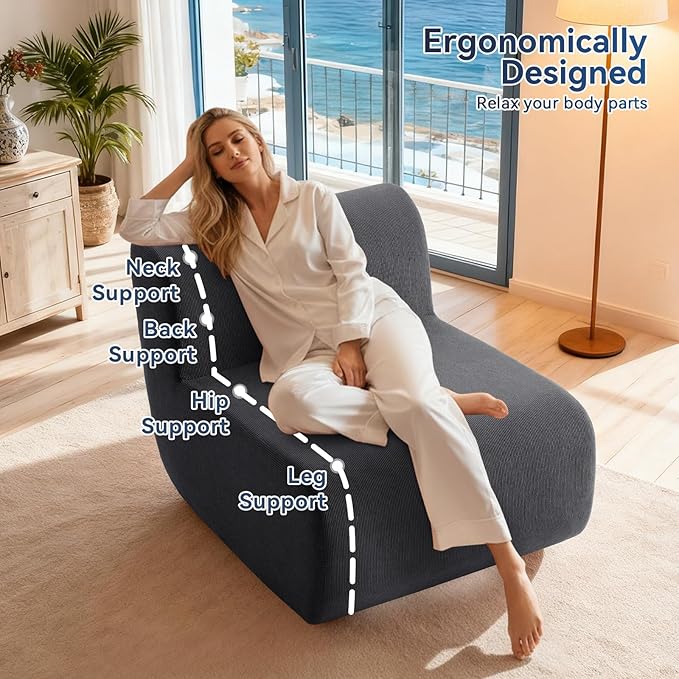 Boneless Sofa 26'' Single Sofa 1 Seater Cloud Floor Couch Corduroy, No Assembly Needed Modern Compression Armless Couch in A Box Erogonomic for Living Room,Bedroom,Office, Dark Gray