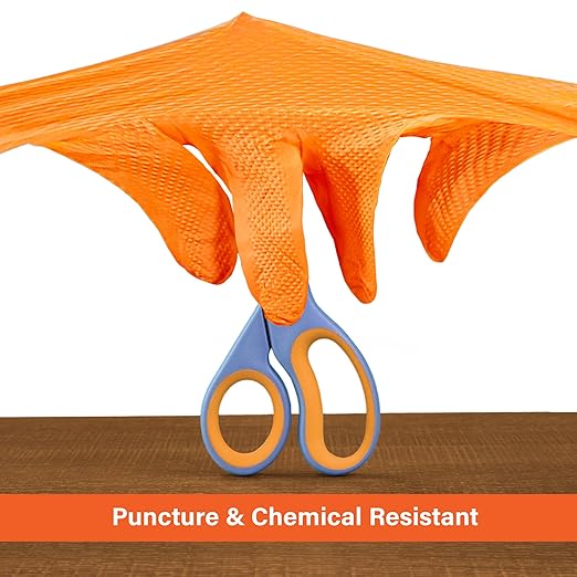 1st Choice 6 mil Orange Gloves, Disposable, Latex Free, Raised Diamond Grip, Mechanic Glove for Men, Large, 1 Box of 100