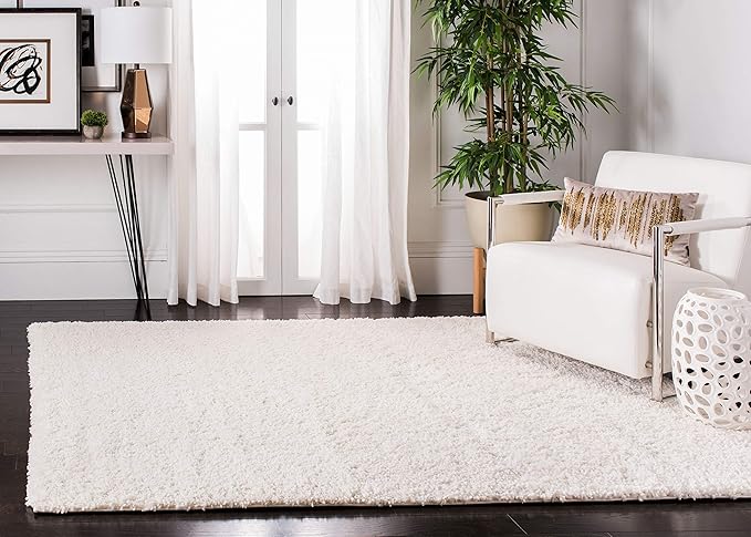 SAFAVIEH Fontana Shag Collection Area Rug - 6'7" x 9', Ivory, Solid Design, Non-Shedding & Easy Care, 2-inch Thick Ideal for High Traffic Areas in Living Room, Bedroom (FNT800A)