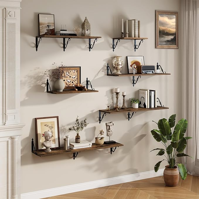 RICHFOCUS 12 Inch Deep Floating Shelves for Wall, 31.5" W x 12" D Wood Wall Shelves Set of 2, Wide Floating Shelves for Living Room, Bedroom, Kitchen, Bathroom and Storage, Rustic Brown
