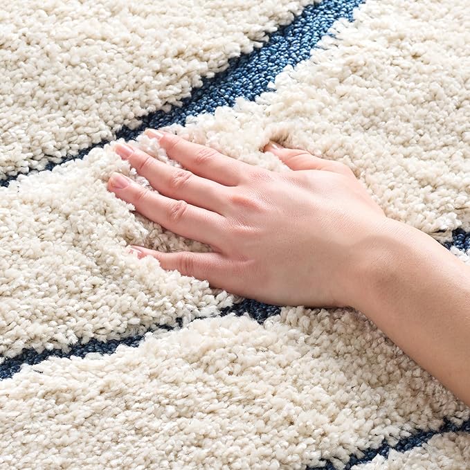 SAFAVIEH Area Rug 8x10 - Florida Shag Collection - Large - Cream & Blue, Non-Shedding & Easy Cleaning, Plush Thick Pile, Ideal for Living Room, Bedroom, Dining Space (SG472-1165)