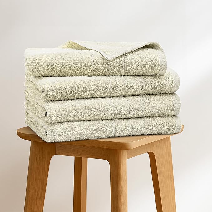 Bath Towels Set of 4 – 100% Cotton Ivory Extra Large Towels for Bathroom, Spa Use (55x28 in) – Super Soft and Quick Dry Large Bath Sheets for Adults