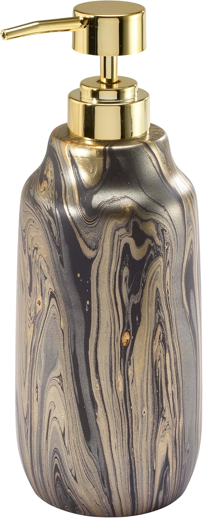 Nicole Miller - Lotion Pump/Soap Dispenser, Resin Countertop Accessories, Ideal for Kitchen & Bathroom, Dorm Room Essentials (Harper Collection, Black/Gold)