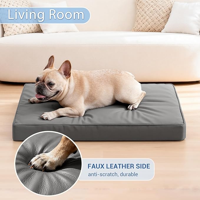 Vonabem Small Dog Bed Waterproof Pet Crate Pad Washable with Removable Cover Reversible, Puppy Cat Beds Orthopedic, Outdoor Durable Leather Anti-Slip 24 inch Kennel Pads 23"x17" Grey