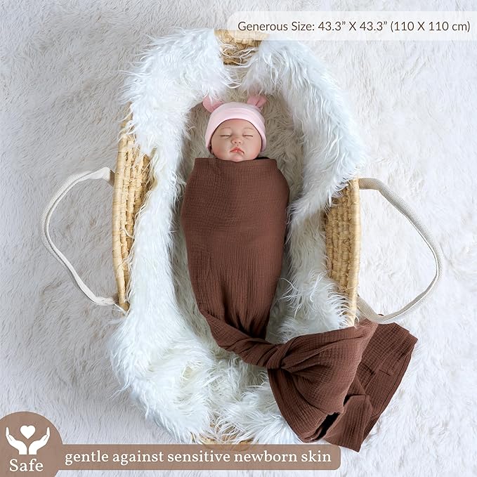 Meracorallo Muslin Swaddle Blanket, 100% Cotton Receiving Blanket Soft and Breathable Swaddle Wrap for Baby Boys and Girls, Brown