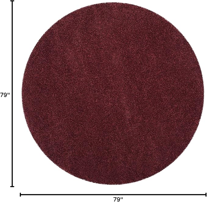 SAFAVIEH Santa Monica Shag Collection 6'7" Round Maroon SGN725 Solid Non-Shedding Living Room Bedroom Dining Room Entryway Plush 2-inch Thick Area Rug