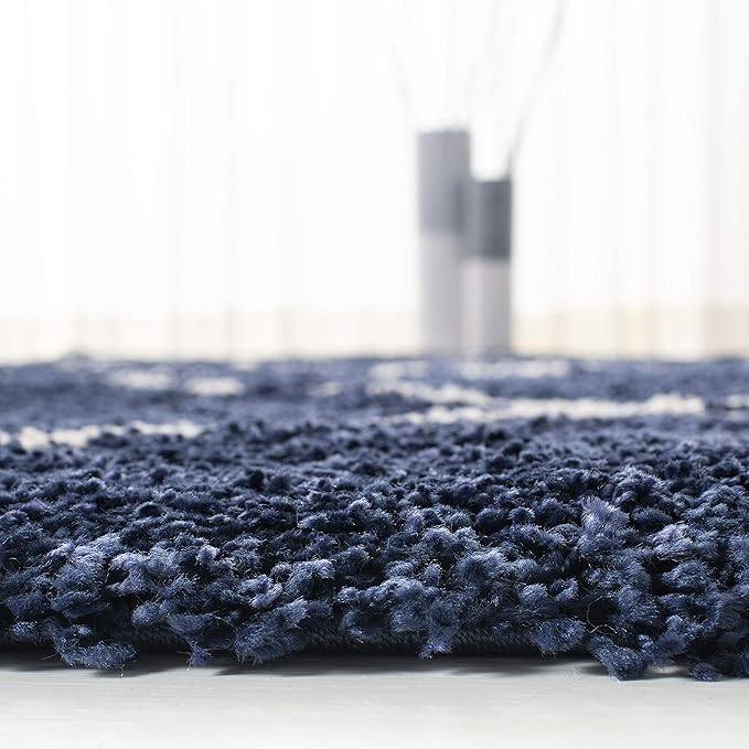 SAFAVIEH Hudson Shag Collection Area Rug - 10' x 14', Navy & Ivory, Modern Trellis Design, Non-Shedding & Easy Care, 2-inch Thick Ideal for High Traffic Areas in Living Room, Bedroom (SGH281C)