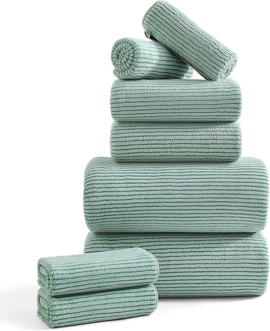 8-Piece Premium Towel Set for Bathroom|2 Oversized Large Bath Sheet,2 Hand Towels,4 Washcloths|Soft Cozy Highly Absorbent Fast Dry Microfiber Shower Towel Set for Hotel Bathroom Essentials,Green