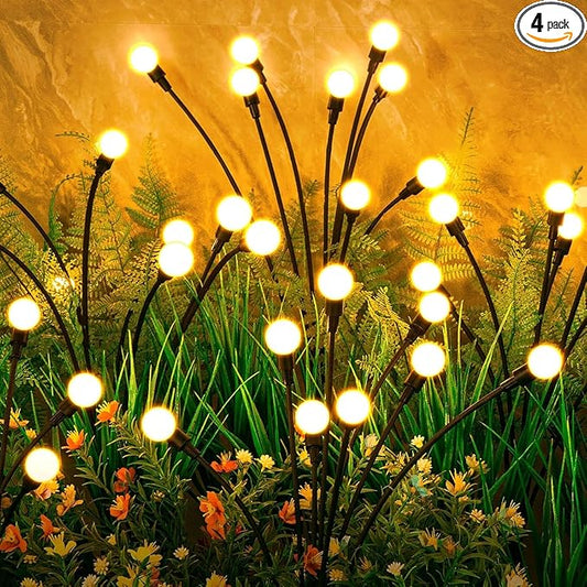 ASMAD Solar Lights Outdoor(4 Pack,32 LEDs), Solar Garden Lights, Outdoor Decorations, Firefly Light for Patio Decor, Big Bulb, Unique Gifts for Women, Gifts for Grandma