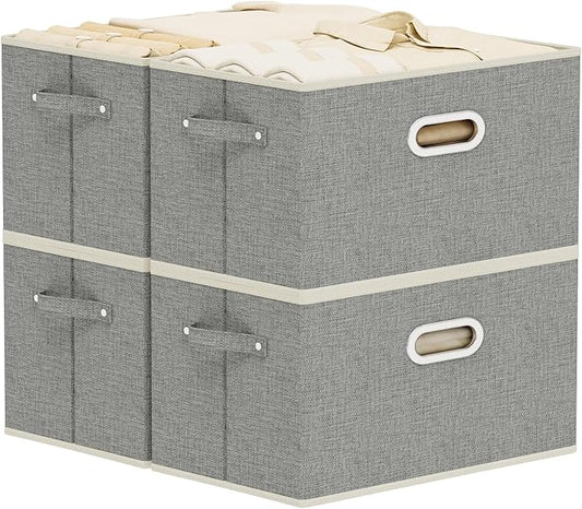 Fabric Open Storage Bins with Metal Handles, Collapsible Organizer Baskets, Foldable Cube Boxes for Shelves, Closet, Living Room, 15x9.8x9.8in, Grey, 4 Pack