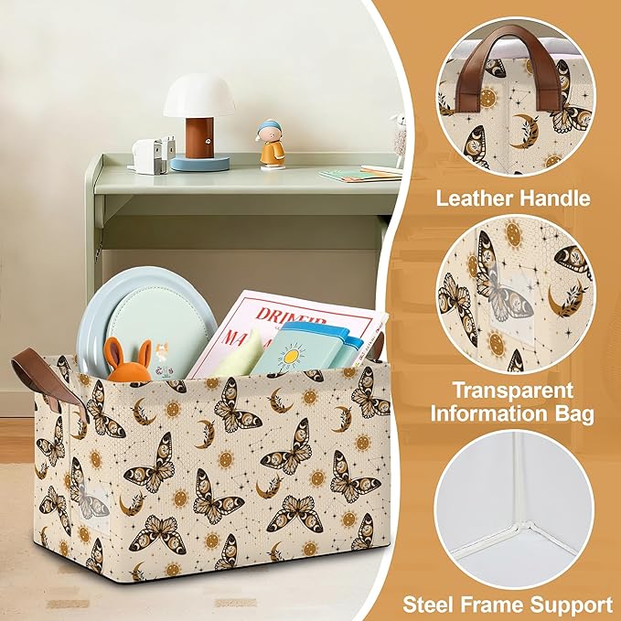 32L Large Storage Bins with Handles, Basket Organizer for Shelves, Closet, Books, Laundry & Home Decor (Boho Buttefly)