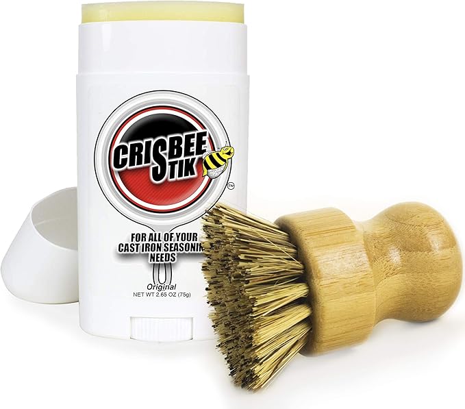 Cast Iron Seasoning Brush Combo - Crisbee Stik & Bamboo Brush - Maintain a Cleaner Non-Stick Skillet - Perfect for Cast Iron and Carbon Steel Cookware