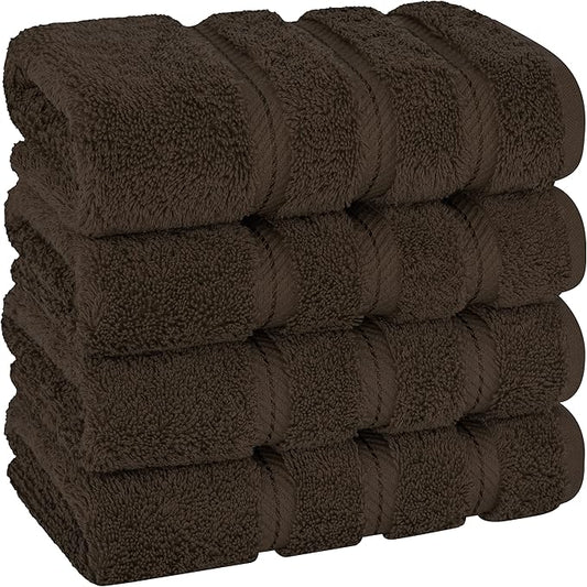 American Soft Linen Luxury Hand Towels for Bathroom, 600 GSM Heawy Weight 16x28 Size 100% Cotton Turkish 4 Piece Hand Face Towel Set, Brown Hand Towels