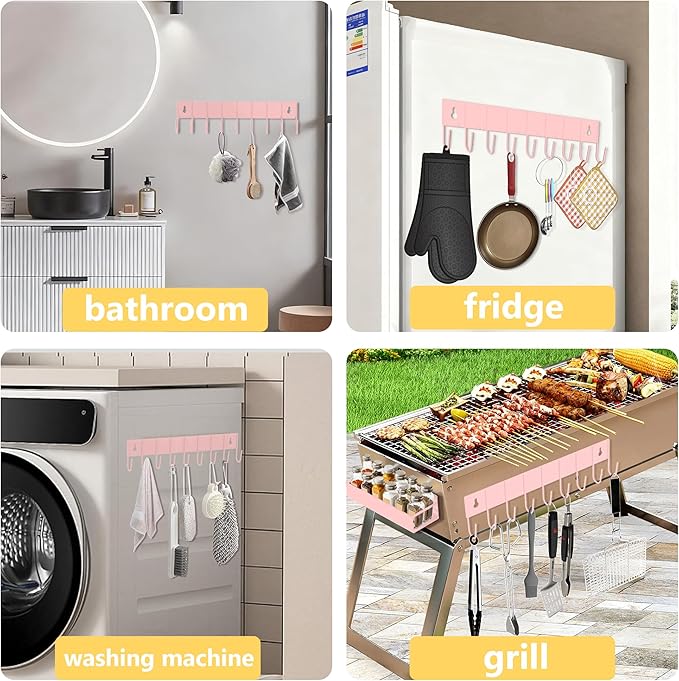 Magnetic Spice Rack for Refrigerator, 4 Pack Magnetic Shelf with 1 Hook Magnet Spice Storage Rack Seasoning Organizer with Screw for Oven Fridge(Pink, 4Rack&1Hook)