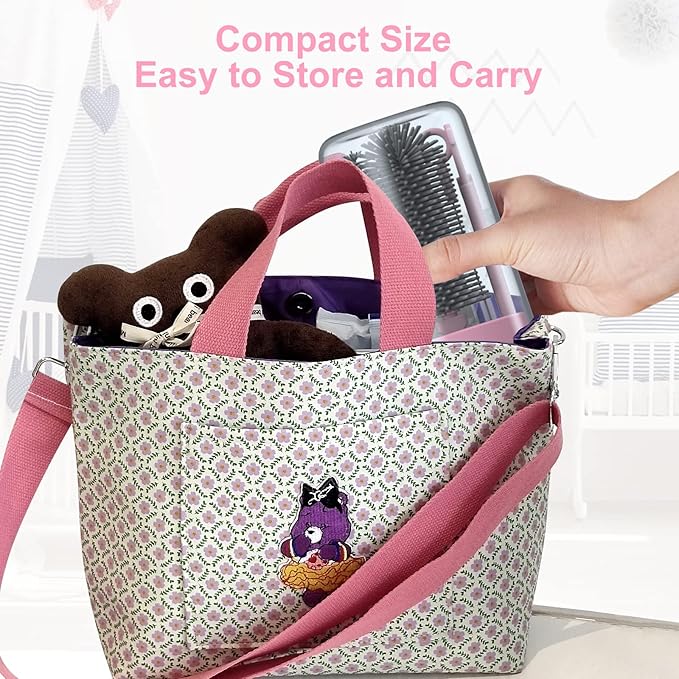 Travel Baby Bottle Brush Set with Extendable Silicone Bottle Brush，Nipple Brush,Staw Brush,Baby Bottle Soap Dispenser,Gift for Newborn Mothers, Suitable for Travel and Home(Peach Pink)