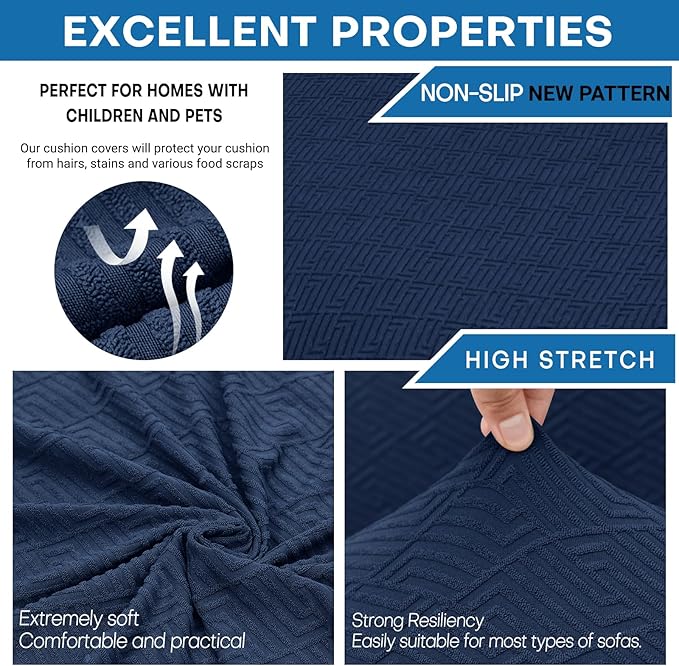 XINEAGE 2025 New 2 Pieces Chair Covers with Arms Super Stretch Chair Slipcover for Living Room Pet Dog Universal Slip Cover Anti Slip Armchair Furniture Protector (Navy Blue), 31"-46"(1 Cushion)