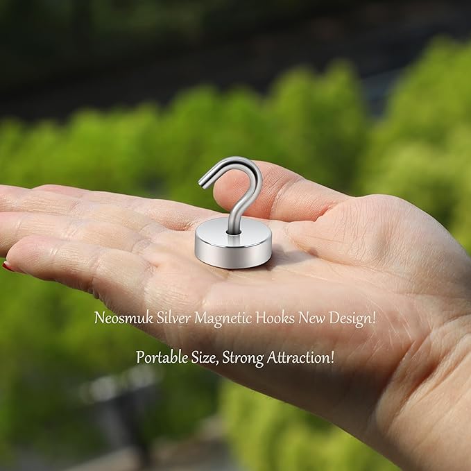 Neosmuk Magnetic Hooks, Cruise Ship Essentials, 40lb+ Heavy Duty Magnetic Hooks for Cruise Cabins, Refrigerator, Grill, Hanging, and Travel | Extra Strong Must-Haves Magnet Hook,Silver