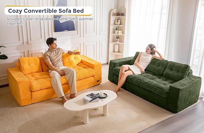 MAXYOYO Convertible Sofa Bed, Pull Out 3 Seater Sleeper Sofa, 2 in 1 Folding Couch Bed, Fold Out Floor Couch with Pillows for Living Room Bedroom Lounge, Orange