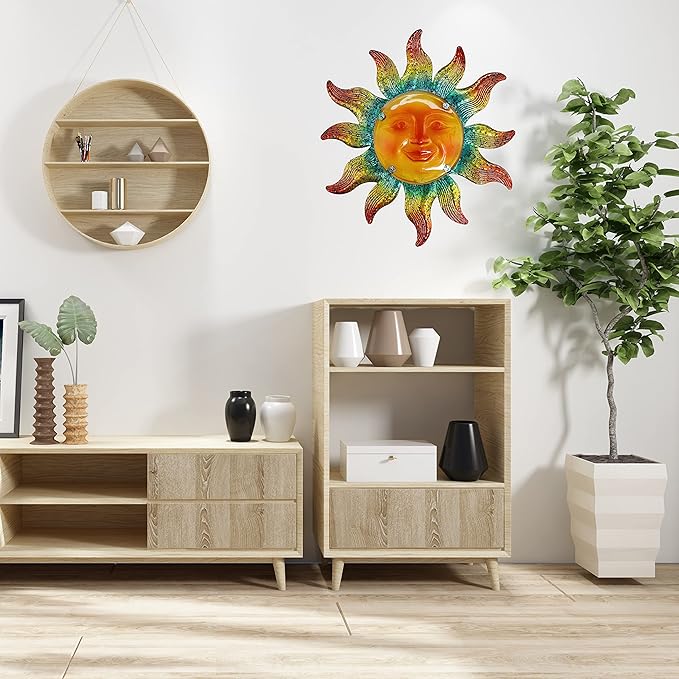 JOYBee Metal Sun Face Wall Art Decor-Sunface all Decor-Home Decor Artistic Sun Face Metal Wall Sculpture for Indoors or Outdoors Kitchen Farmhouse patio porch (13.25 * 12.5inch)