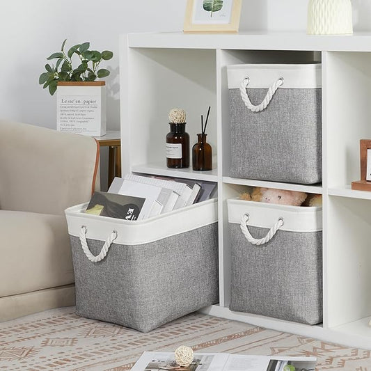 Large Fabric Storage Baskets Set of 3 - Premium Organizer Bins 16x12"