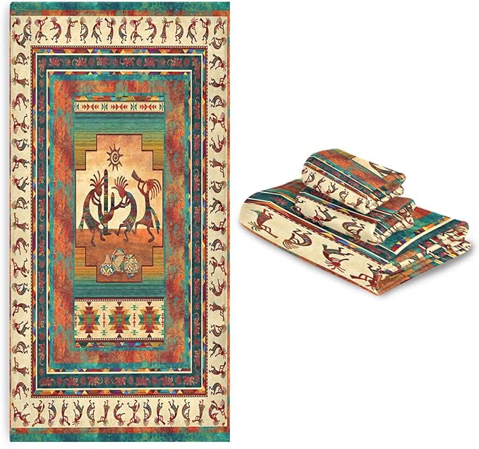 Kokopelli Bath Towels Set,Absorbent Soft 3 Piece Southwest Native American Ethnic Tribal Towels for Bathroom,1 Bath Towel 1 Hand Towel 1 Washcloth,Decoractive Guest Bathroom Towels,Brown