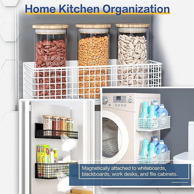 Magnetic Basket Fridge Large Magnetic Pen Holder Whiteboard Metal Wire Basket Storage Item Organizer (White-High)