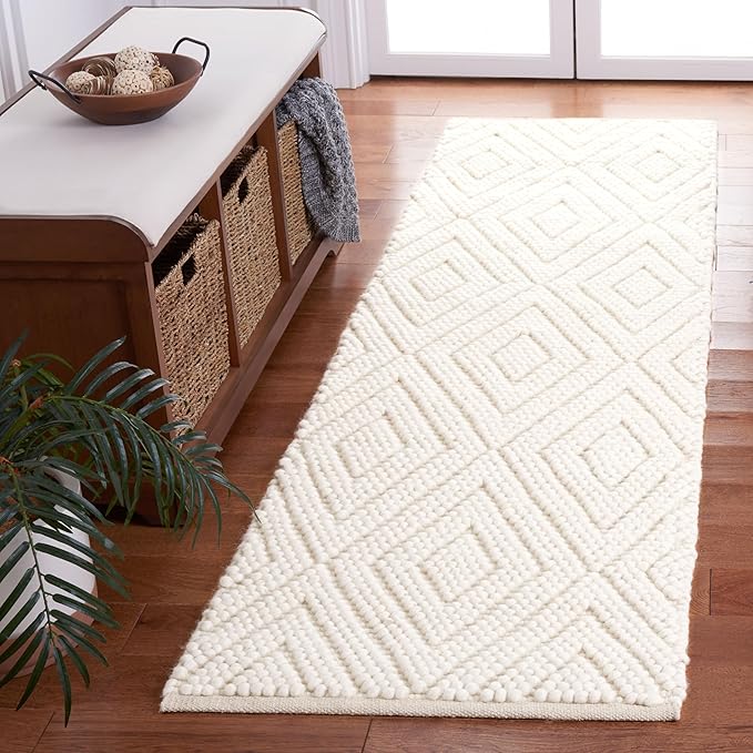 SAFAVIEH Natura Collection Runner Rug - 2'3" x 8', Ivory, Handmade Moroccan Boho Trellis Wool, Ideal for High Traffic Areas in Living Room, Bedroom (NAT224A)