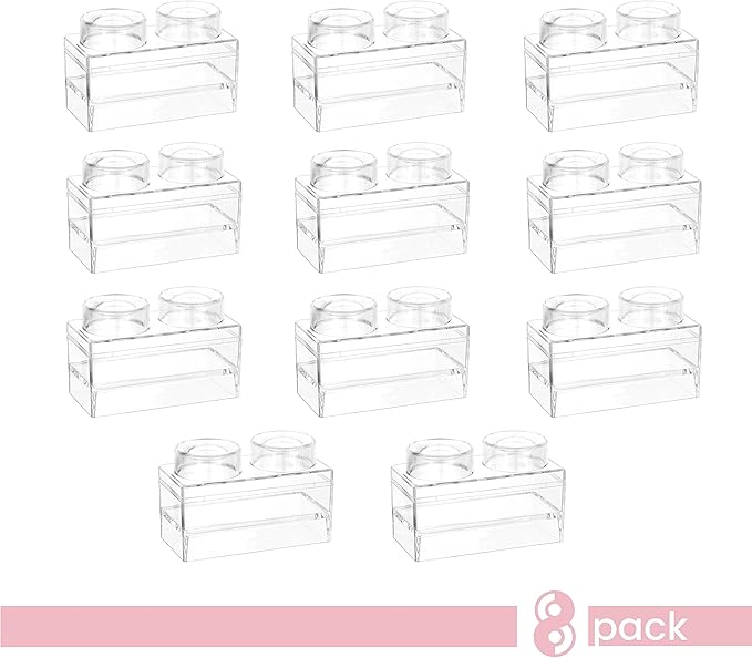 Hammont Block Toy Shaped Acrylic Candy Boxes - 8 Pack - 3.74"x1.96"x2.36" - Perfect for Weddings, Birthdays, Party Favors and Gifts | Designer Cute Clear Lucite Plastic Treat Containers