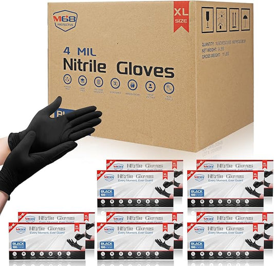 M68 Black Nitrile Gloves - 4 MIL Thick, Latex & Powder Free, Textured Fingertips, Chemical-Resistant, Disposable, Non-Sterile