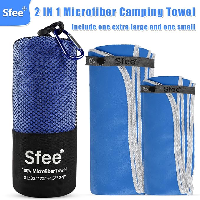 2 Pack Microfiber Travel Towel, Quick Dry Camping Towel Large Beach Towel Super Absorbent Compact Lightweight Sports Gym Towels Set for Beach, Gym, Hiking, Pool, Backpacking,Bath,Yoga