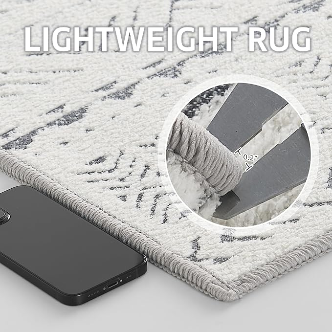 NICETOWN Jacquard Large Area Rug Grey 8x10 for Lving Room, Thin Washable Rug for Living Room Non-Slip Door Mat, Ultra Soft for Bedroom Living Room Bedroom Kitchen Home Office, Grey
