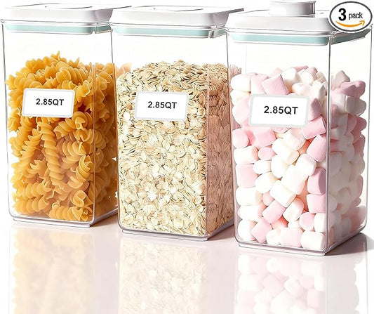 Pop Containers with Lids - 2.85QT / 92OZ / 2700ML *3 Stackable Airtight Food Storage, Kitchen Pantry Storage Containers for Snacks Candy Salt Herbs Spices BPA-Free