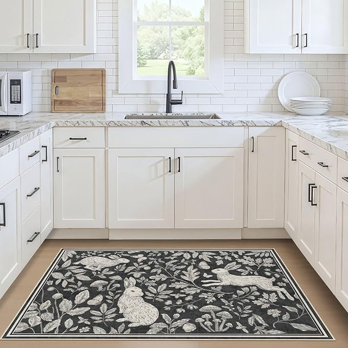 Vintage Living Room Area Rug 3x5 - Large Soft Washable Oriental Traditional Distressed Farmhouse Rugs for Bedroom - Indoor Floor Accent Carpet for Home Office House Decor -Easter Dark Gray