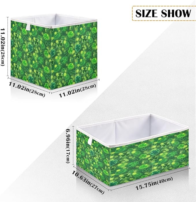 Bolaz Green Clover St Patricks Day Closet Organizers Storage Cubes Storage Bins Shelf Baskets Containers for Home Room Office,Rectangle