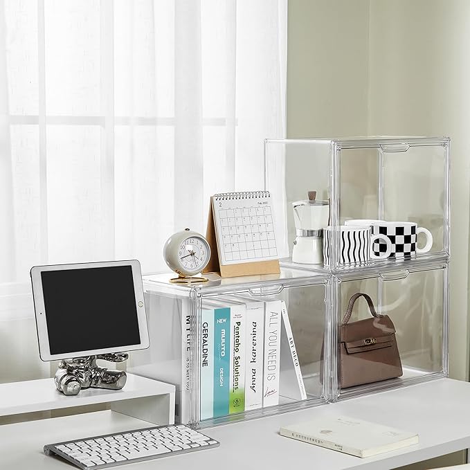 Cube Storage Organizer Acrylic Book Case Display Case Box Stackable Book Storage Containers With Magnetic Door Clear Plastic Portable Organizer For Living Room Bedroom 1 Pack