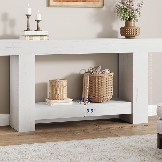 Garvee 63" Farmhouse Console Table with 2 Tiers and Storage – Large Wooden Sofa Table for Entryway, Hallway and Living Room