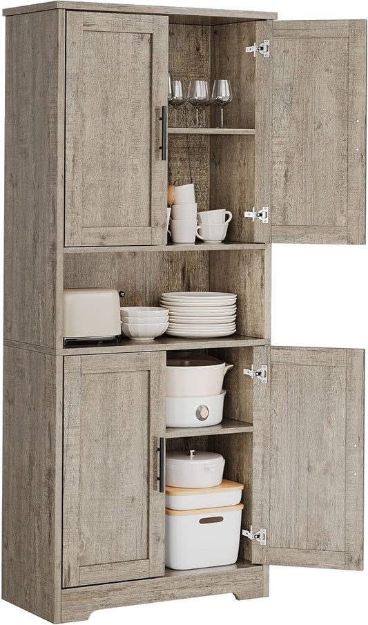 IDEALHOUSE Pantry Cabinet,70" Tall Kitchen Pantry Cabinet with Doors and Adjustable Shelves, Freestanding Cupboard, Tall Storage Cabinet for Bathroom, Dining Room, Living Room，Gray