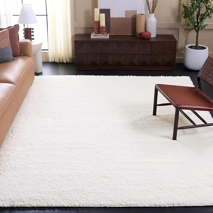 SAFAVIEH Lindsay Shag Collection Area Rug - 9' x 12', Ivory, Modern Design, 2-inch Thick, Ideal for The Living Room, Dining, Bedroom (LNS560A)