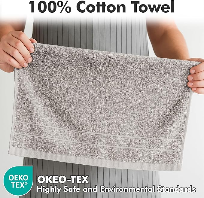 100% Cotton Hand Towels for Bathroom – Soft & Absorbent Towel Set– Pack of 6 Small Towel (34x20in) – Quick Dry Luxury Cotton Hand Towels – Light Grey