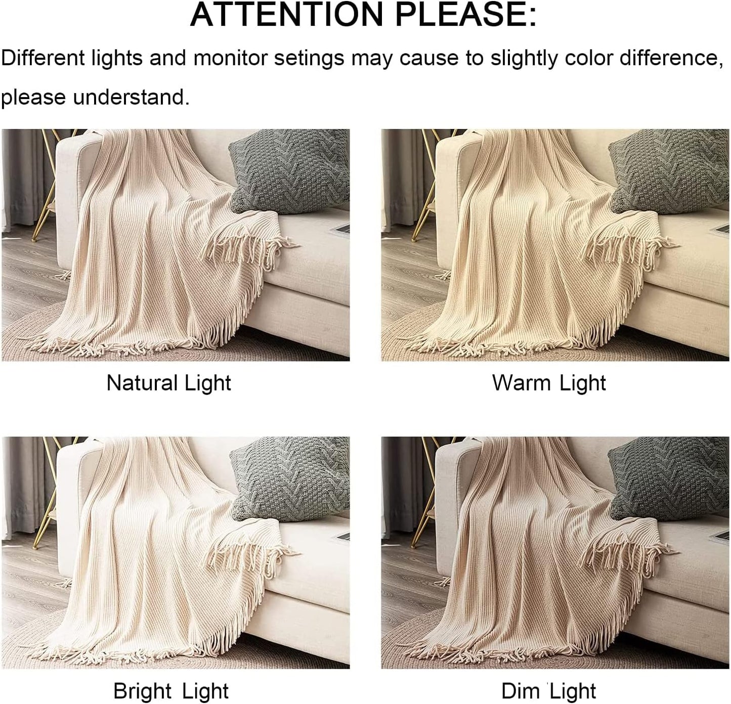 Chenille Knit Throw Blanket — Cream/White, Boho Soft, 50×60"