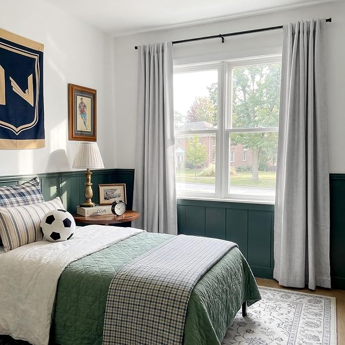 INOVADAY 100% Blackout Curtains for Bedroom, Black Out Curtains 84 Inch Long, Clip Rings Linen Blackout Drapes, Thermal Insulated Room Darkening for Living Room, 2 Panels - Dove Grey,W50xL84