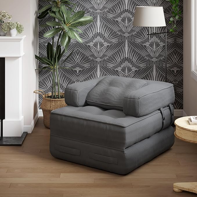 Folding Sofa Bed - Adults Convertible Sleeper Chair for Living Room, Bedroom, Grey